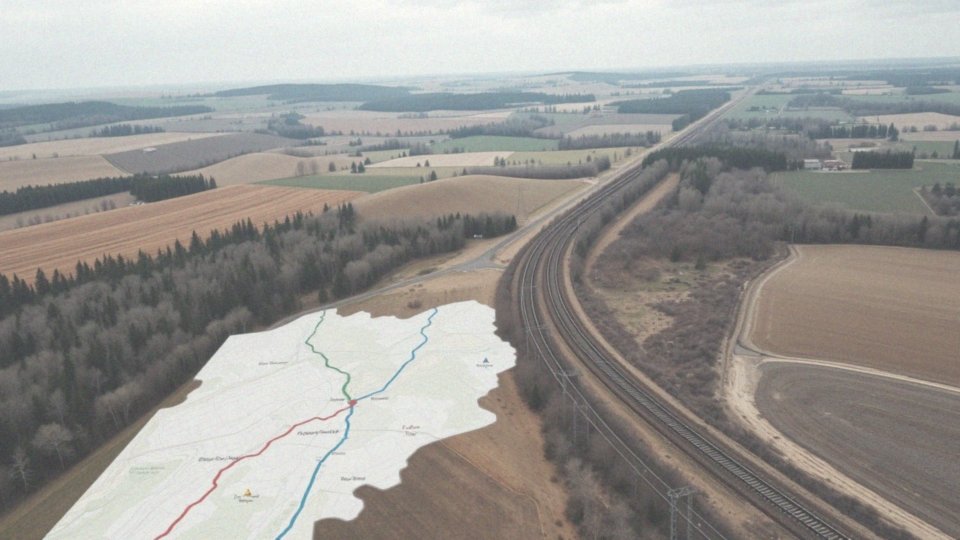 Jak mapa ilustruje przebieg wariantów linii kolejowych?